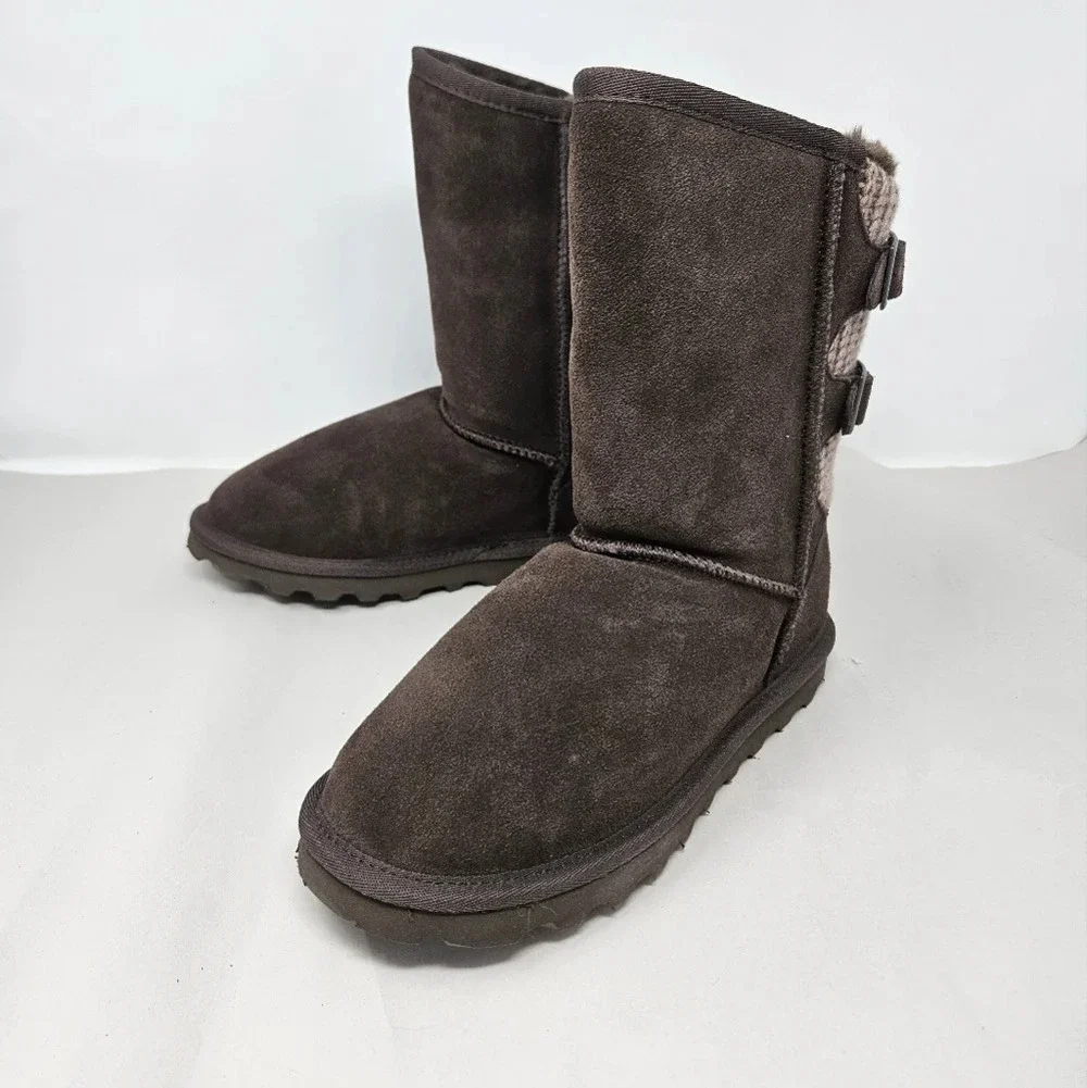 Dream Pairs Boots Womens Sz 8 Brown Faux Suede Knitted Back Faux Fur Adj.